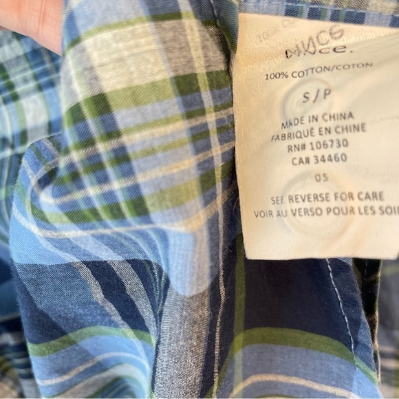 Vince Plaid Cotton Blue Green Long Sleeve Bottom Down Mens Shirt Size Small - Picture 7 of 8